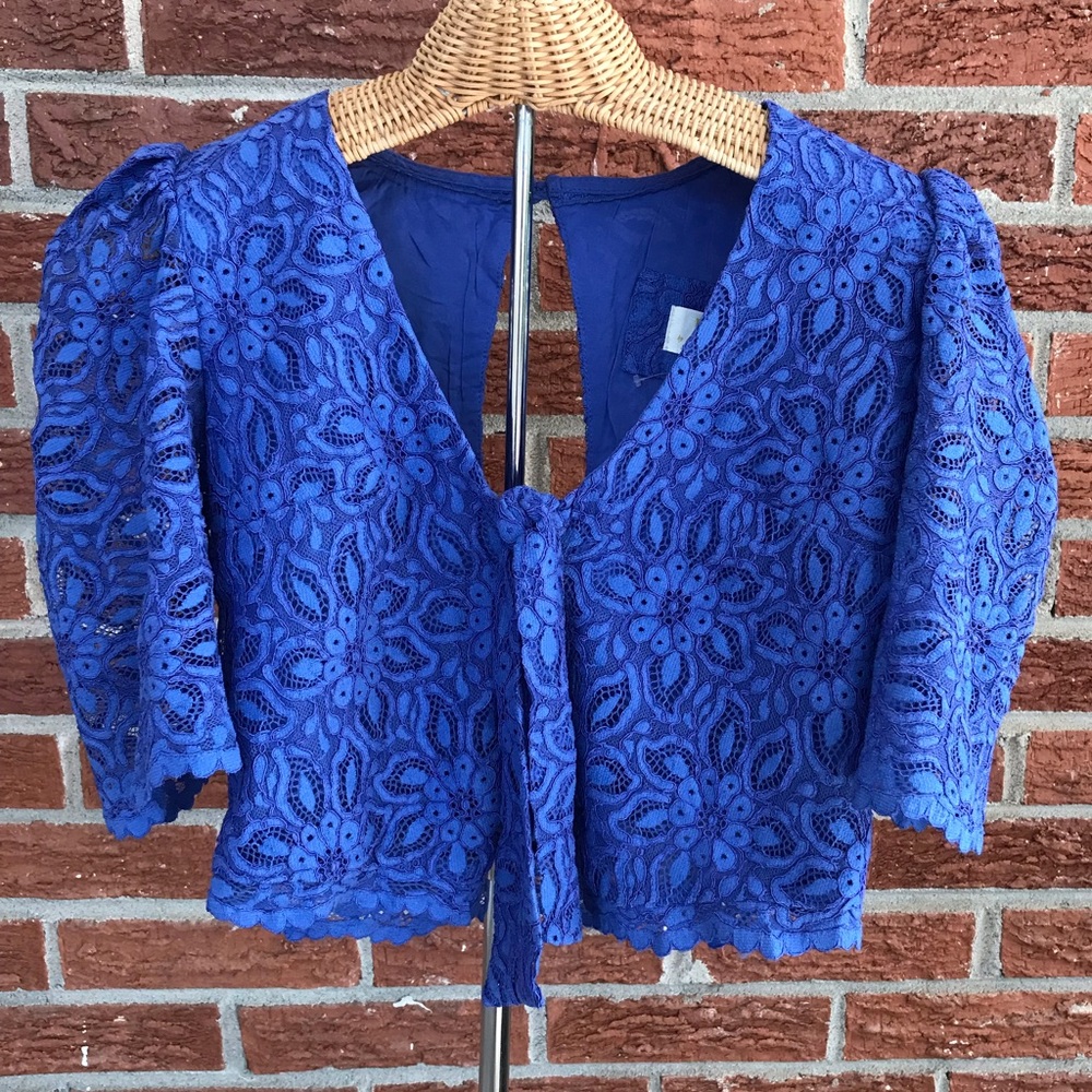 *RARE* NWOT Maeve Lace Short Sleeve Blue Crop Top Size 2 or XS